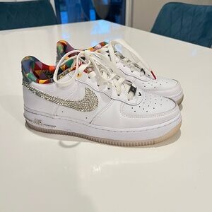 Nike Air Force one White Rhinestone Swoosh Low-Top Sneakers custom